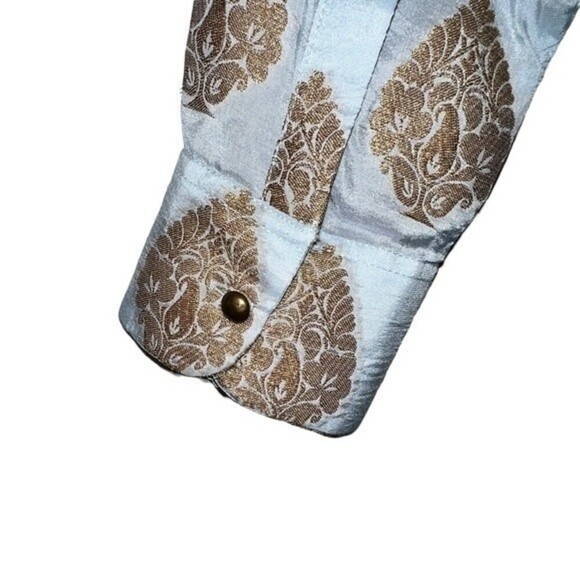 BELLA TU Bohemian Contemporary Coastal Embroidered Silk Blend Tunic Top Size S - Picture 8 of 13